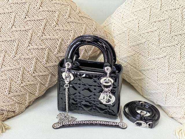 Haze Blue Lady Di0R Mini 3-grid Haze Blue Mini Original imported lambskin Three-