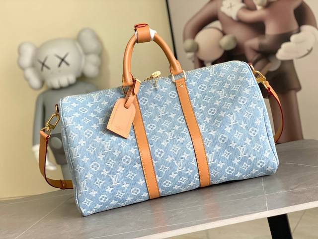Top original M25334 light blue denim variable code chip version travel bag serie