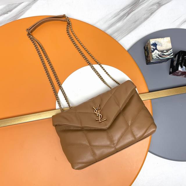 Caramel gold buckle double chain Loulou Puffer Mini_Mini double chain bag is com