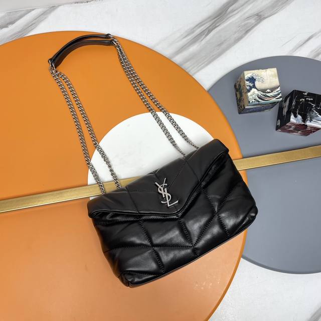 Black silver buckle double chain Loulou Puffer Mini_Mini double chain bag is com