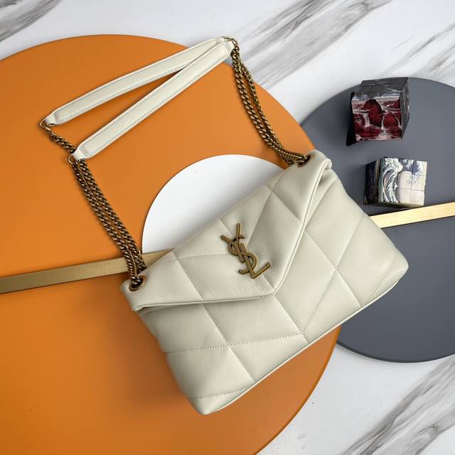 White gold buckle original 29cm_ Loulou Puffer quilted lambskin bag, made of 10