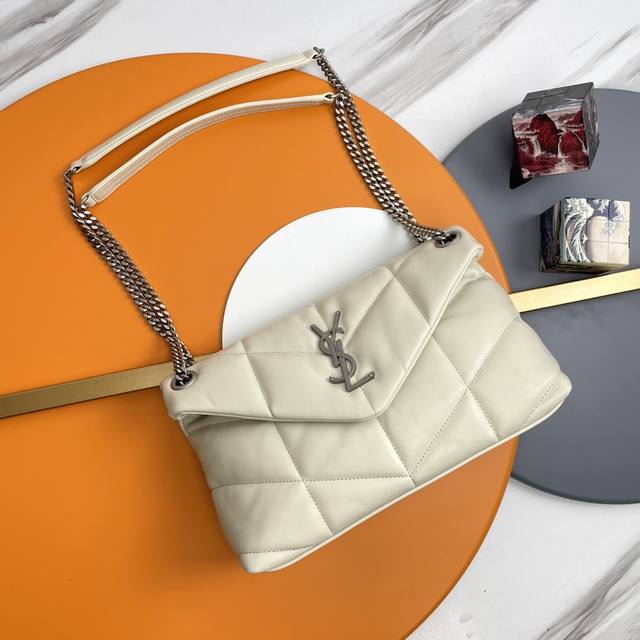 White silver buckle original 29cm_ Loulou Puffer quilted lambskin bag, made of