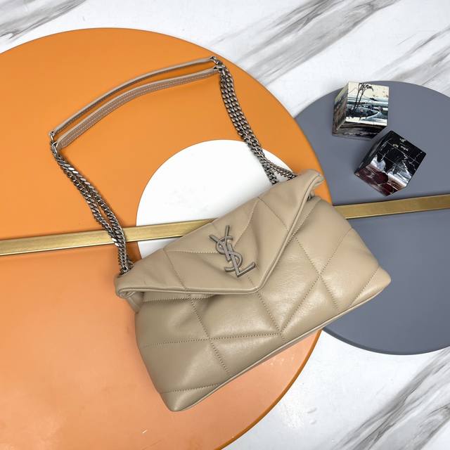 Apricot silver buckle original 29cm_ Loulou Puffer quilted lambskin bag, made o