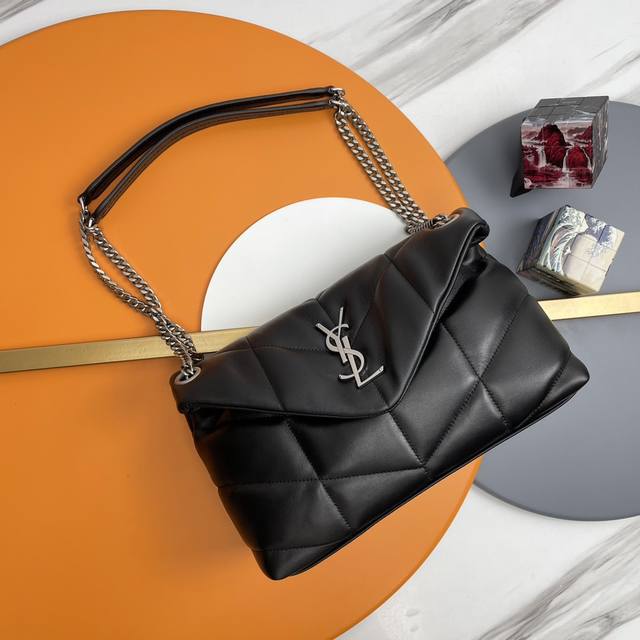 Black silver buckle original 29cm_ Loulou Puffer quilted lambskin bag, made of