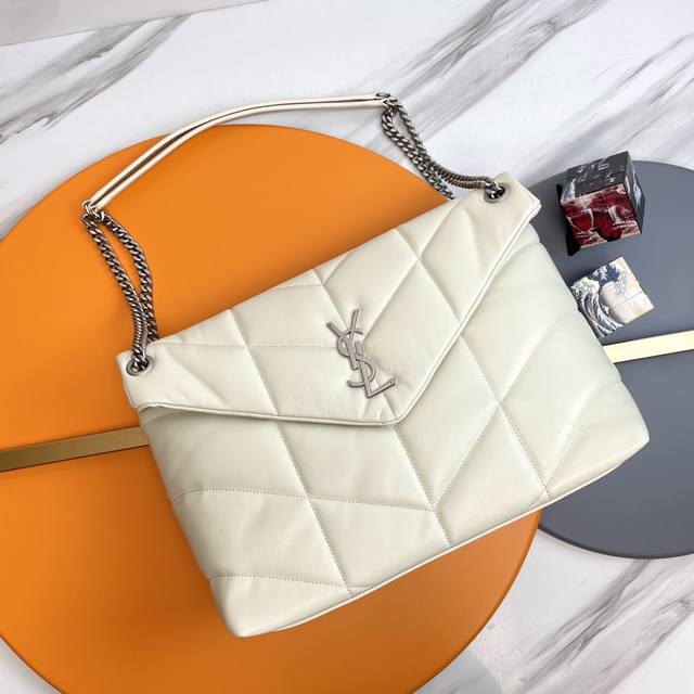 White silver buckle original 35cm Loulou Puffer quilted lambskin bag, made of 1