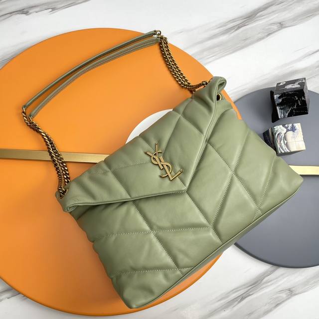 Matcha Green Gold Buckle Original 35cm Loulou Puffer Quilted Lambskin Bag, made