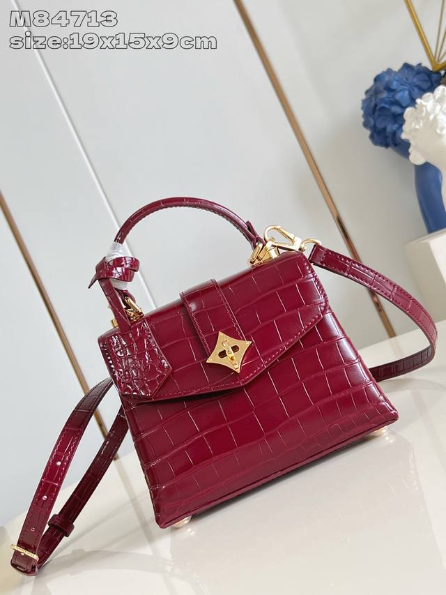 Factory Price P Top Original M84713 Burgundy Glossy Crocodile Pattern Gold Core