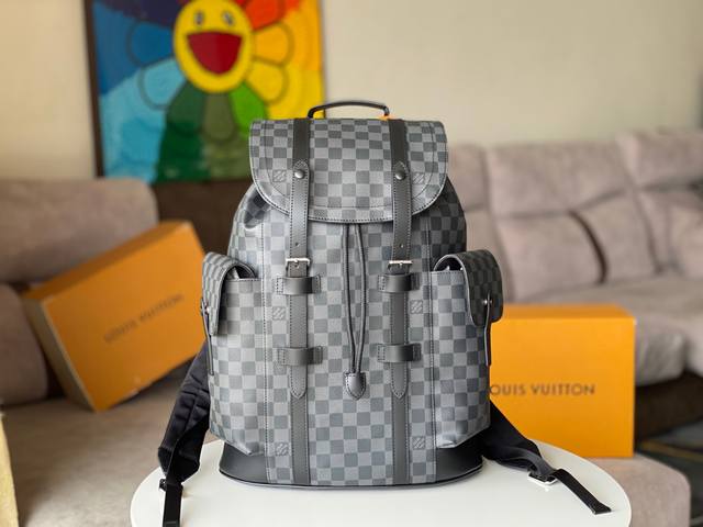Original Lv Black Checkerboard Men's Hiking Backpack Model: N41379 Black Checker