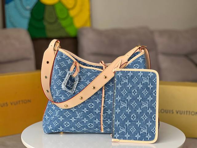Large top original denim blue small mother-and-child bag, model: large M46855 De