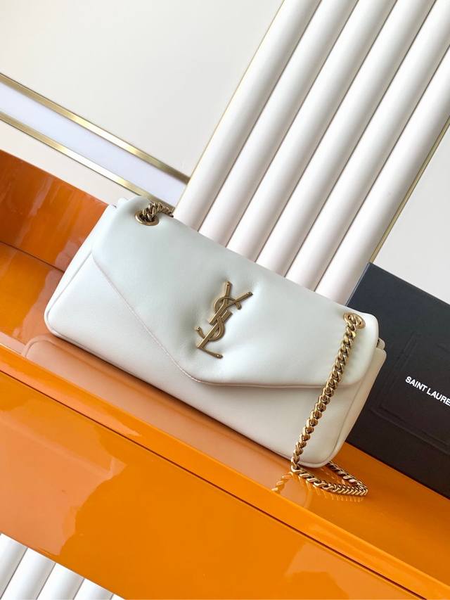 P Exclusive background white sheepskin antique gold Calypso_ lambskin chain bag
