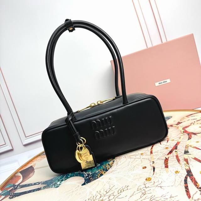 with pendant imported cowhide Miumiu Miu Miu bowling bag Hobo underarm bag size
