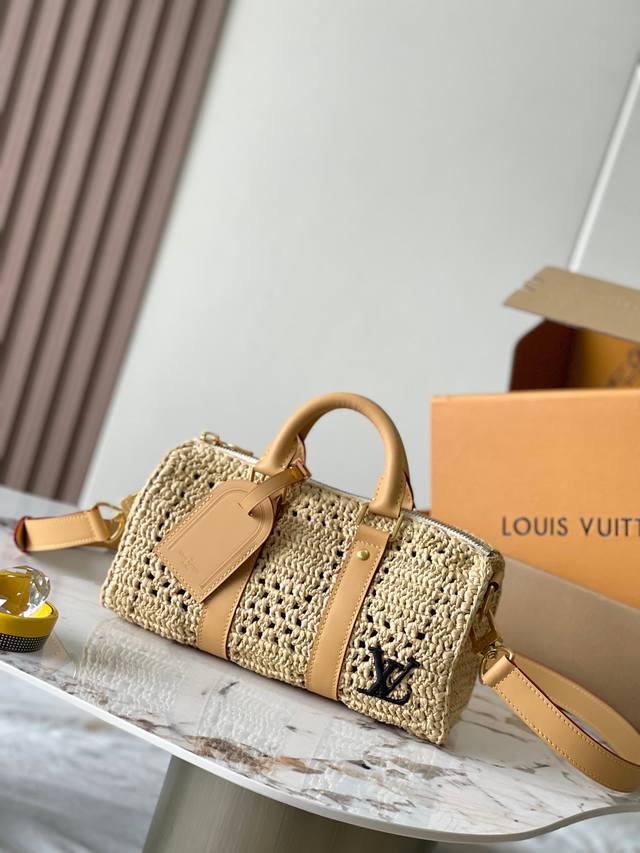 Premium Mb chip version original leather Keepall Bandouli E Re 25 is hand-woven
