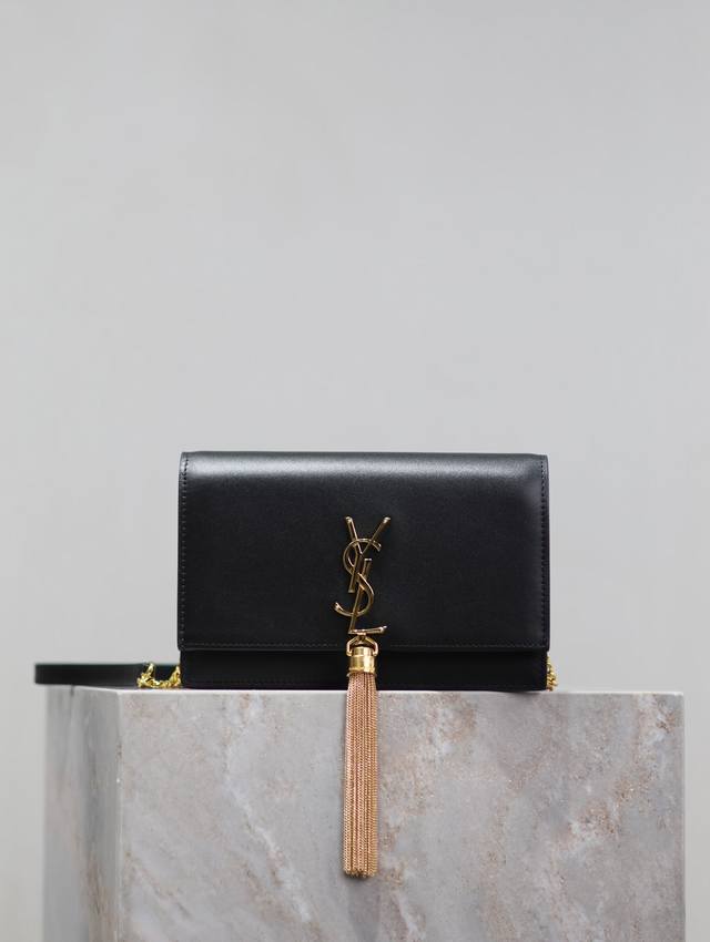 Genuine Timeless classic black gold buckle plain Kate_tassel chain bag, shoulder