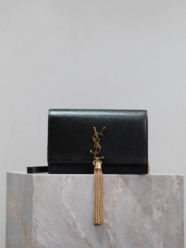 Genuine Timeless classic black gold buckle caviar Kate_tassel chain bag, shoulde