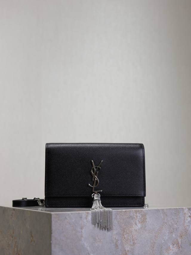 Authentic Black caviar silver buckle Timeless classic Kate_tassel chain bag, sho