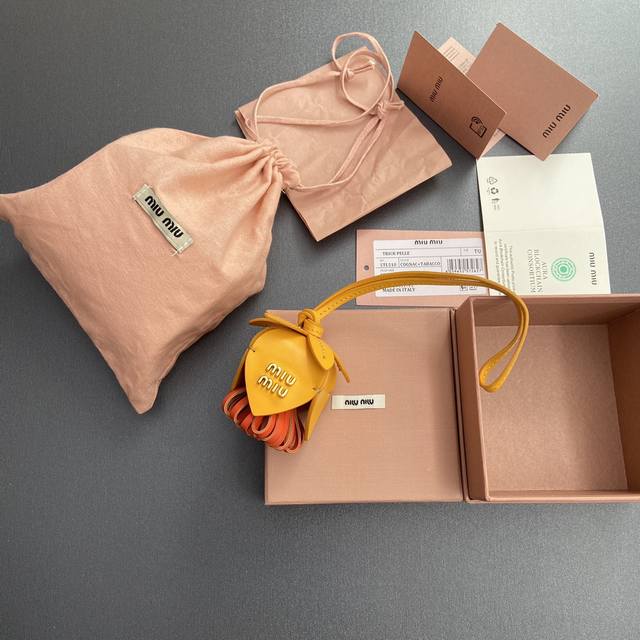 Premium hardware original leather ~ yellow orange imported cow leather pendant T