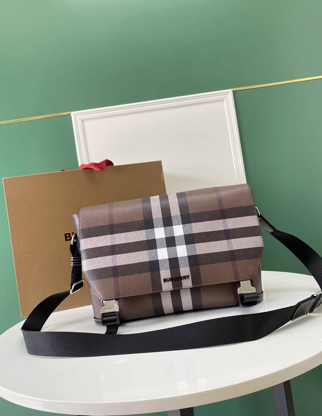 This new version of the B&B messenger bag features a large check pattern and the