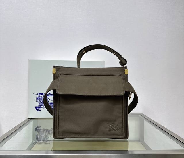 Burberry's latest trench coat fabric tote bag small size is made of cotton blend