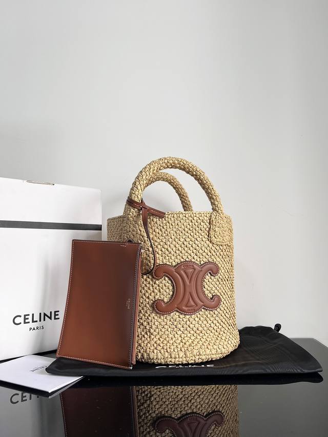 Original Celine Cuir series straw woven Triomphe small classic plant material an