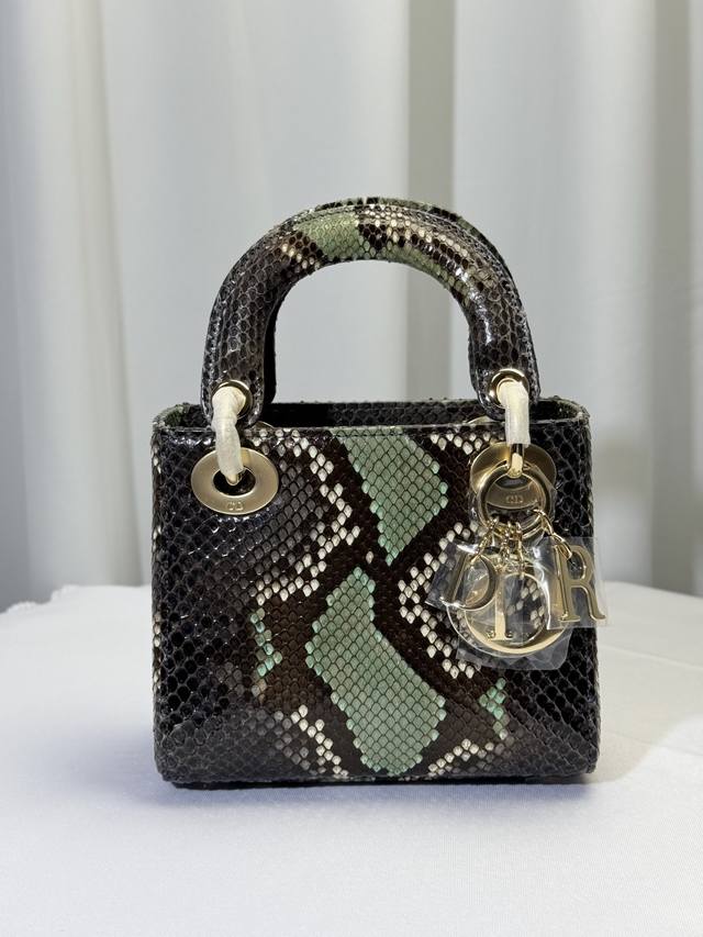 Mini 17Cm Imported python skin with deerskin two shoulder straps Three-grid Prin