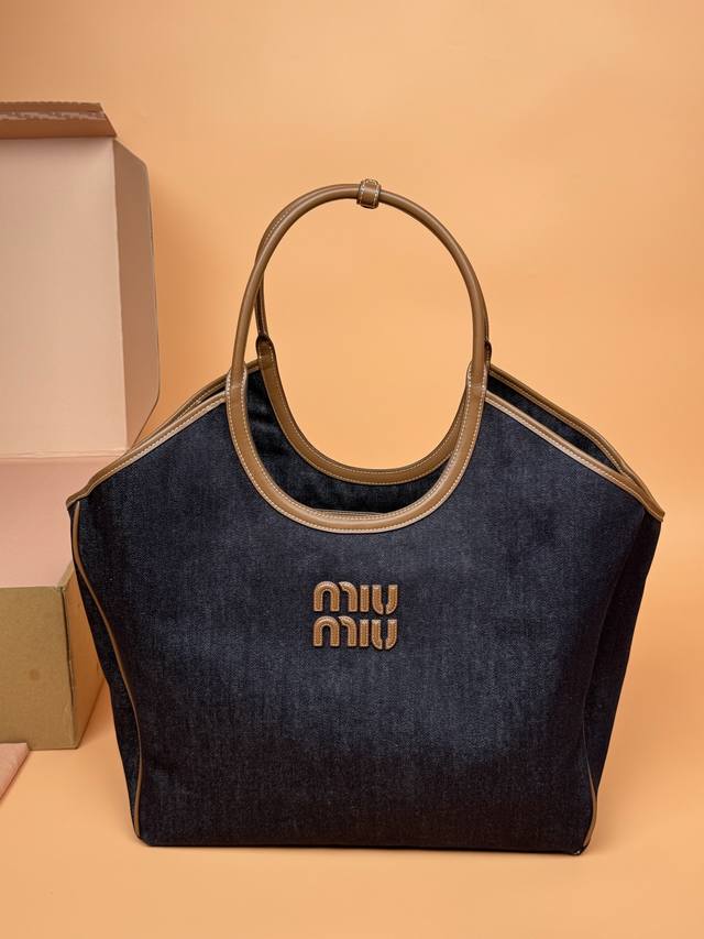 Original leather Premium hardware Original leather Ivy denim tote bag ~ denim La
