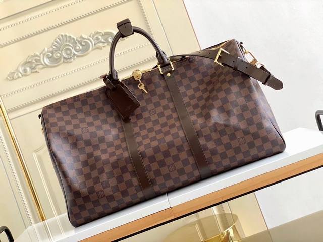 Haiyuan Foreign Single Home Shoot M41416 Brown Grid Travel Bag with Shoulder Str