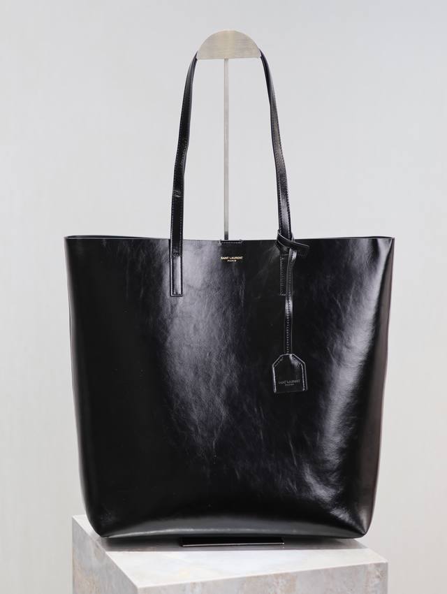 Black wax leather Shopping Tote Bag_Vertical shopping bag A very simple and cool