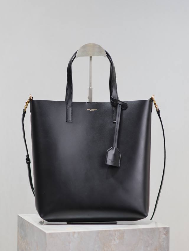 Black Shopping Tote Bag_Vertical Shopping Tote with Shoulder Strap Simple and lo