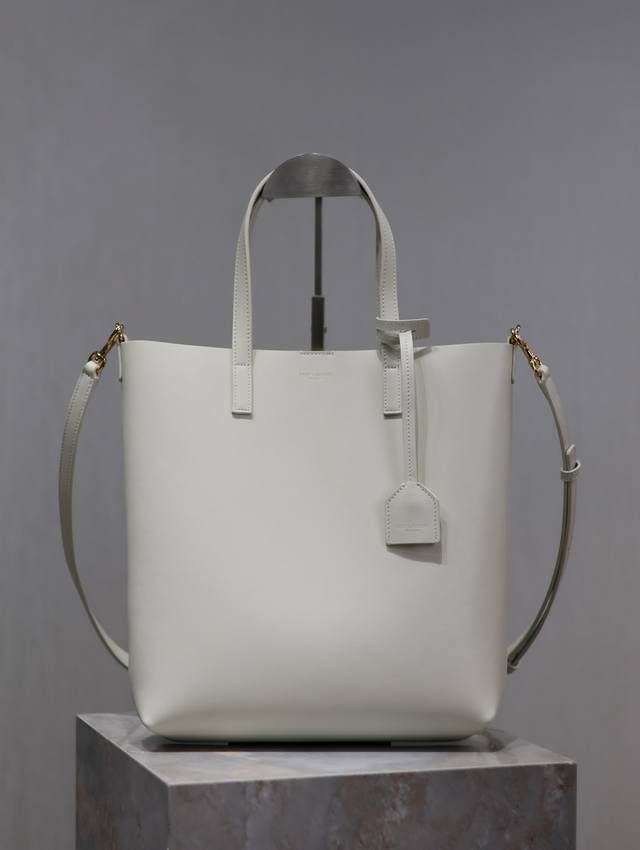 White Shopping Tote Bag_Vertical Shopping Tote with Shoulder Strap Simple and lo