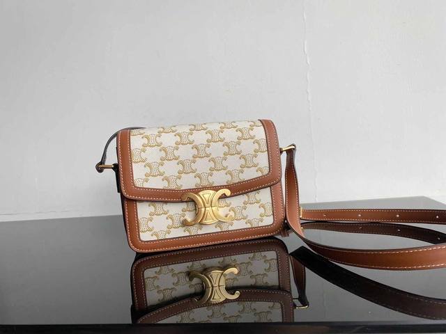 Triomphe medium monogram and cowhide leather handbag. Dimensions: 18.5 x 14 x 6,