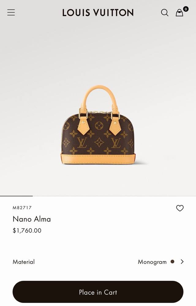 Top Original Alma Nano Shell Handbag M82717 Monogram Leather Mini Shell Bag Seri