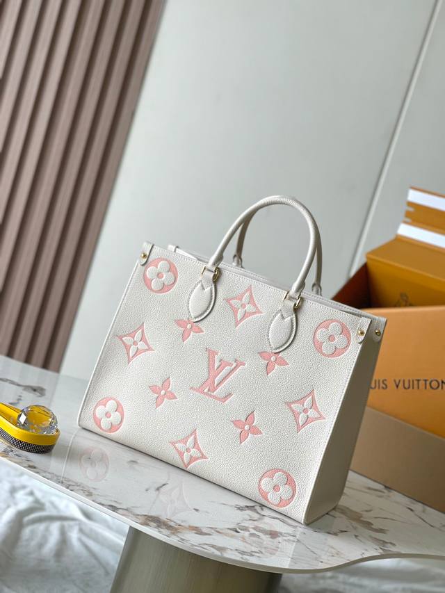 Special grade Mb original leather Onthego medium handbag Model: M21575 white pow