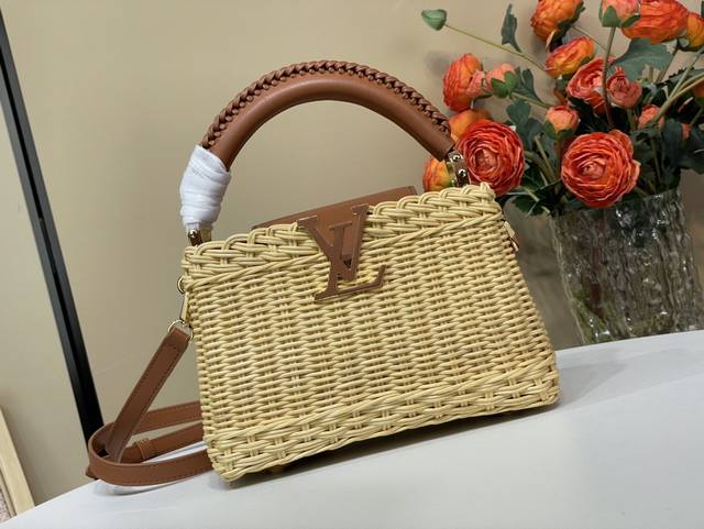 Top original replica exclusive real shot Capucines mini handbag M14365 Brown wov