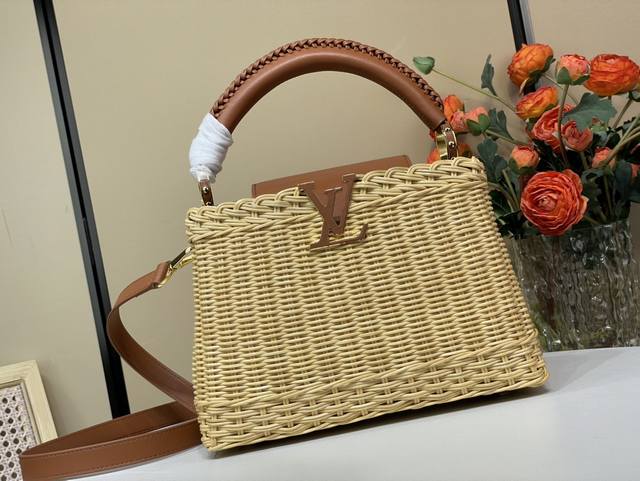 Top original replica exclusive real shot Capucines Bb handbag M26025 brown braid
