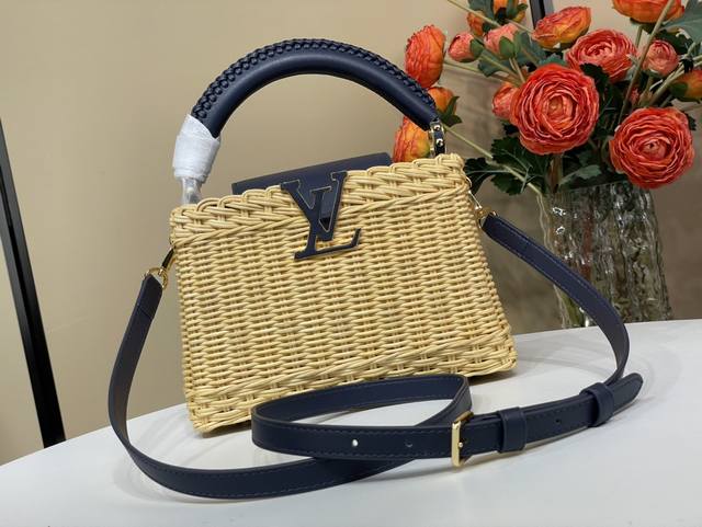 Top original replica exclusive real shot Capucines mini handbag M14365 blue wove