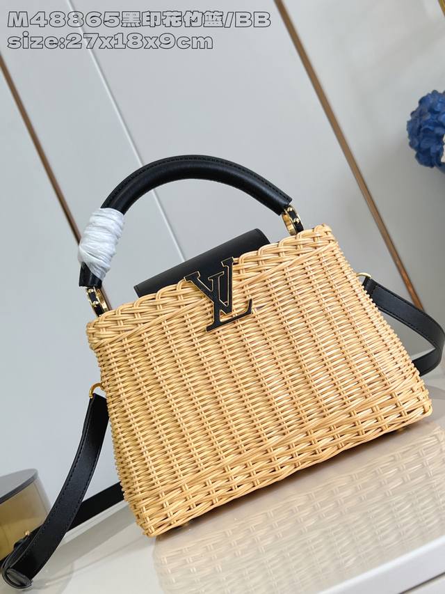 Factory Price P Top Original M48865 Small Black Basket with Print This Capucines