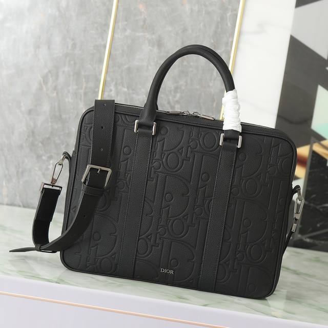 Briefcase Black Dior Gravity print effect leather and black grained cowhide leat