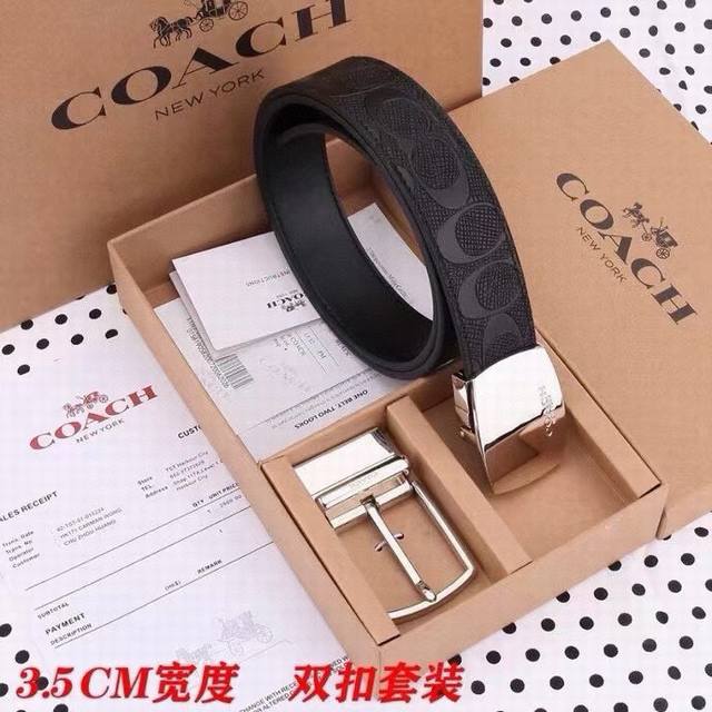 One belt with two buckles Gift original goods [Kiss] Coach belt double-sided men