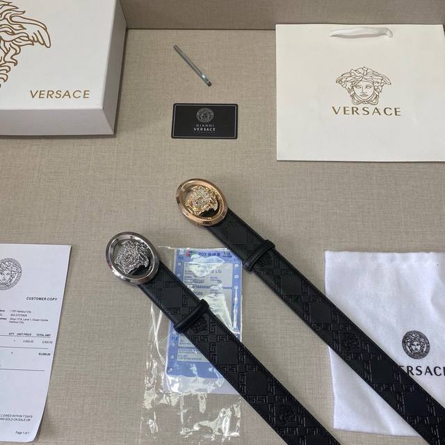 Brand: Versace Grade: Custom cow leather, new model. Width 3.8cm. Oil edge and c