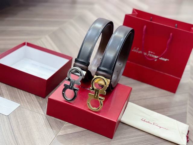 Ferragamo original double-sided imported calfskin belt with original fine steel