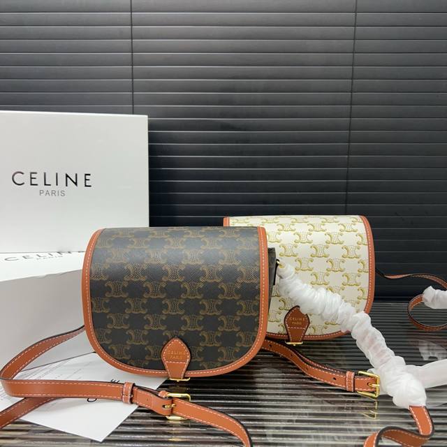 Celine Folco classic old flower full print buckle messenger bag saddle bag handh
