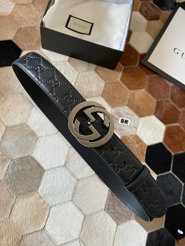 Original quality Gucci men's interlocking double G metal buckle belt, made of Gu