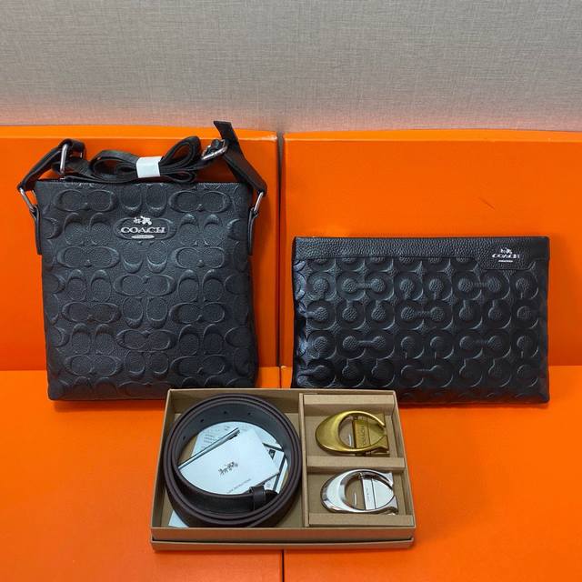 Coach First-layer leather combination gift box packaging belt two bags super com