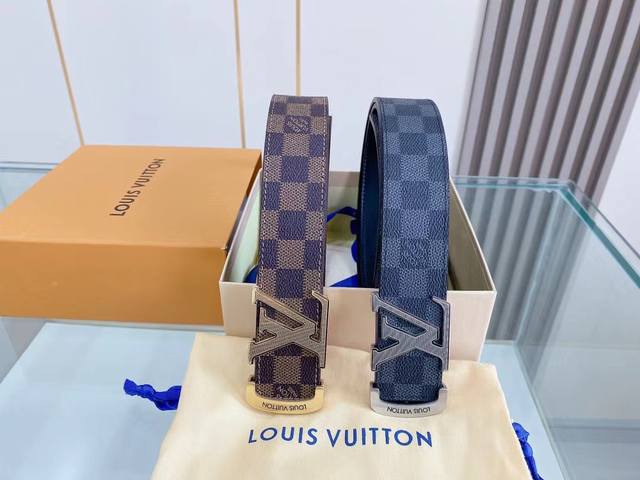 Louis Vuitton Lv double-sided imported original leather belt adopts double-line
