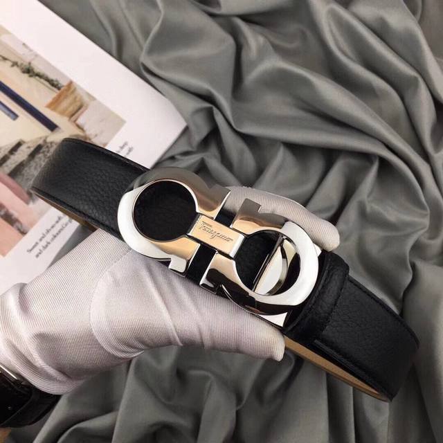 Salvatore Ferragamo 3.5cm width real shot! Men's light luxury belt, double-sided