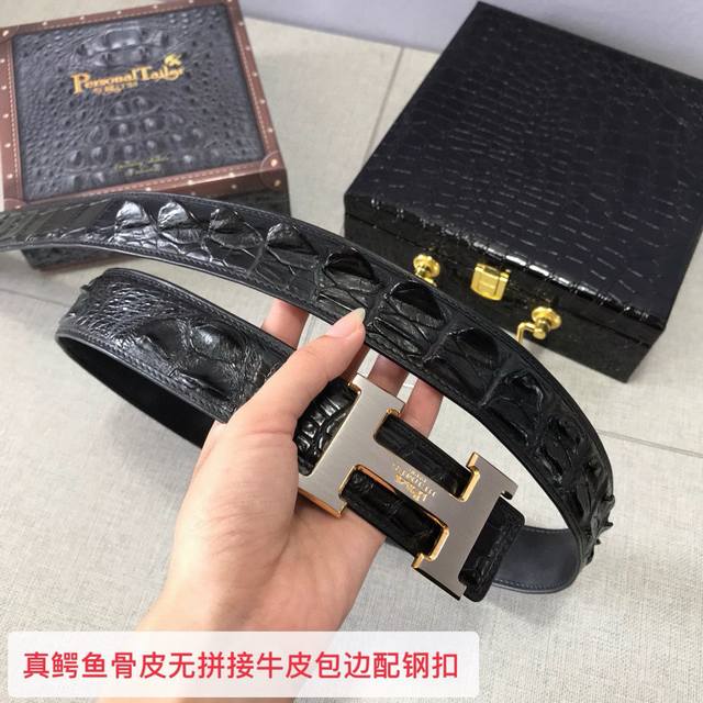 Genuine crocodile bone leather without stitching with 4.0cm steel buckle! Need w