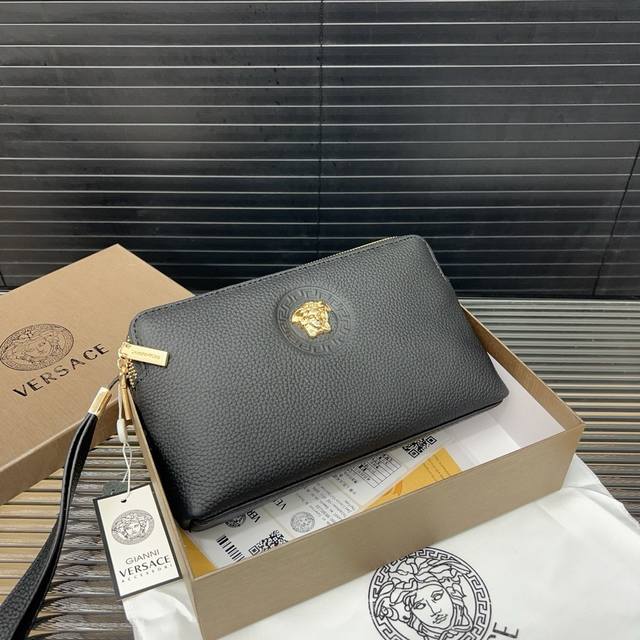 Versace double zipper leather clutch card holder wallet multifunctional men's ba
