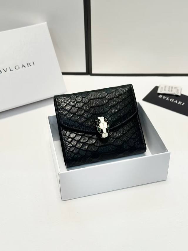 Color Black Size 12X10 Bulgari original cowhide tri-fold small wallet Super stro