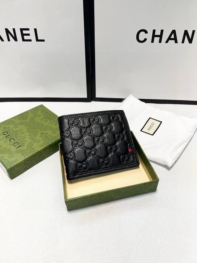 Color Black Size 12X10 Gucci counter model Men's pure leather folded in half 1:1