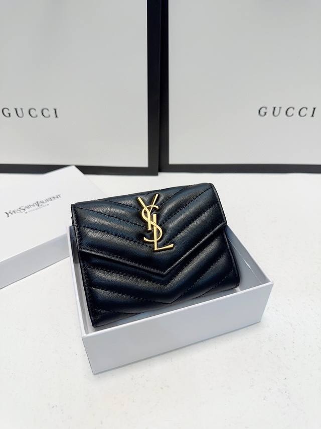 Color Black Size 10X9 Saint Laurent popular cowhide small wallet Classic style F